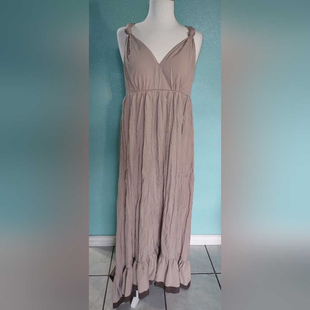 Ryu Sz L Sleeveless Poly Maxi Dress Lined Open Back